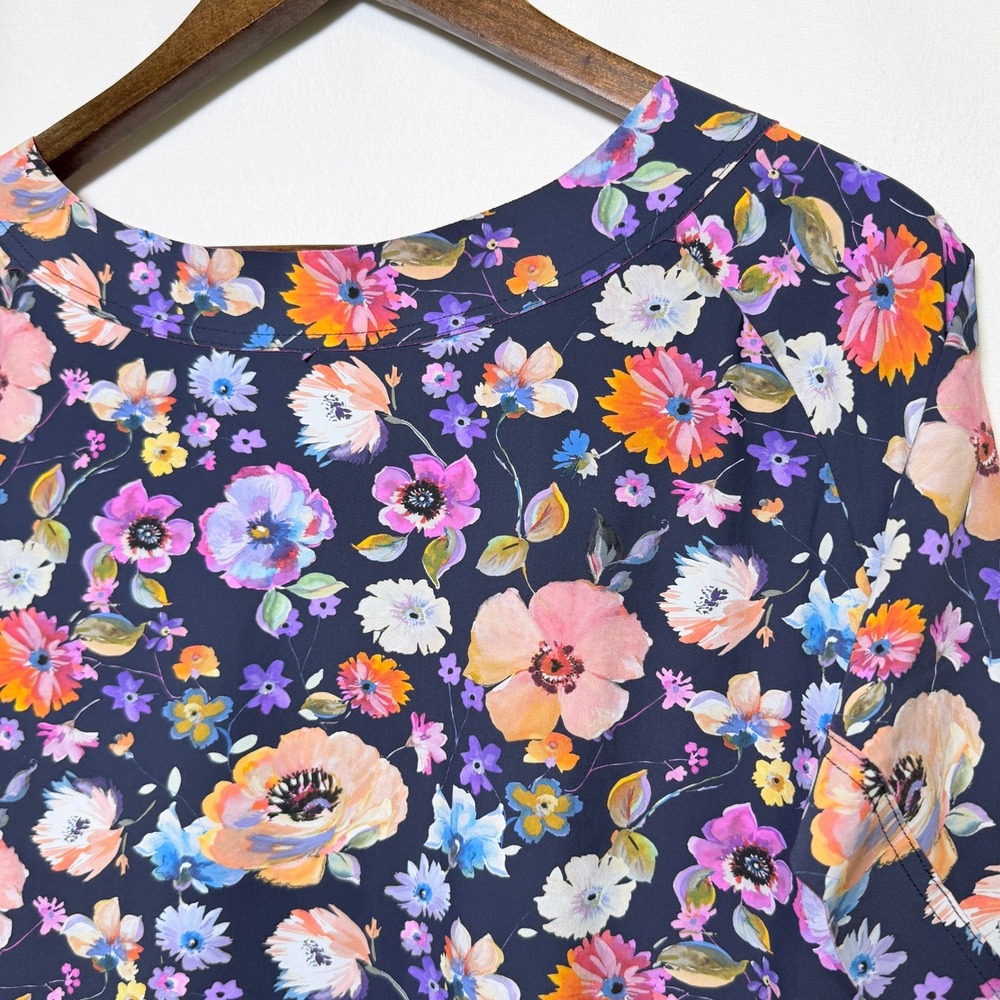 Chiara Boni La Petite Robe Floral Print Stretch Top Navy Pink Italy IT 46/US 10
